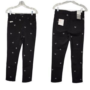 Cali 1850 Black & White Butterfly Embroidery Ankle Jeans Size 9/29
